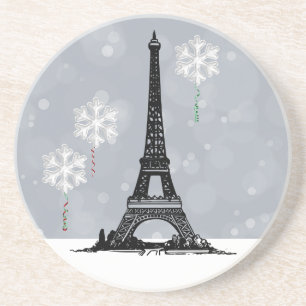 Winter Eiffel Tower, Snowflake Balloons Christmas Zandsteen Onderzetter