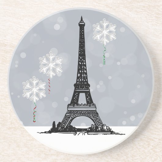 Winter Eiffel Tower, Snowflake Balloons Christmas Zandsteen Onderzetter (Voorkant)