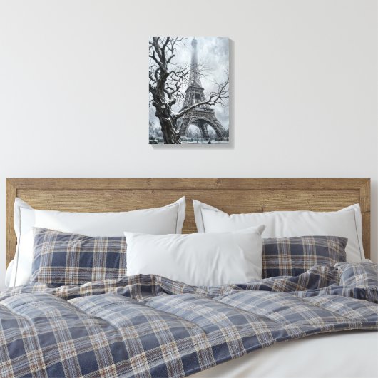 Winter Eiffel Tower Tree Branches Art Canvas Afdruk (Insitu (Slaapkamer))