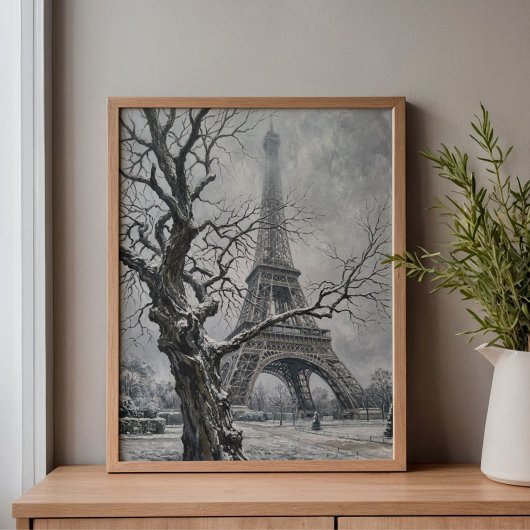 Winter Eiffel Tower Tree Branches Art Canvas Afdruk