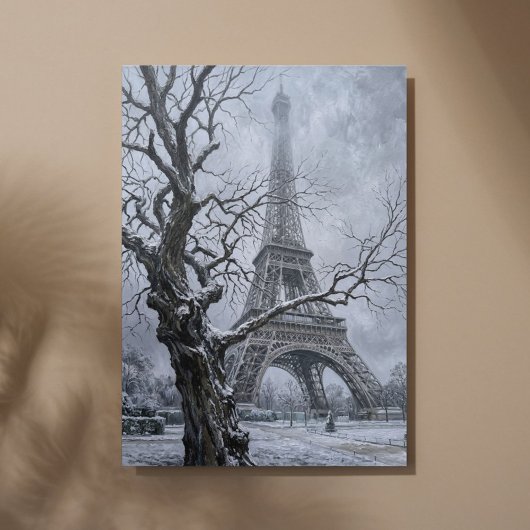 Winter Eiffel Tower Tree Branches Art Canvas Afdruk