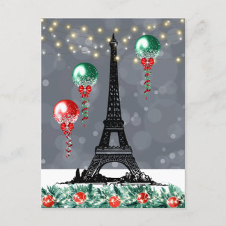 Winter Eiffeltoren, kerstballonnen, nacht Briefkaart