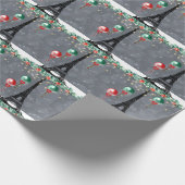 Winter Eiffeltoren, kerstballonnen, nacht Cadeaupapier (Hoek)