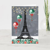Winter Eiffeltoren, kerstballonnen, nacht Feestdagen Kaart (Voorkant)