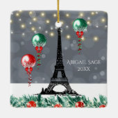 Winter Eiffeltoren, kerstballonnen, nacht Keramisch Ornament (Achterkant)