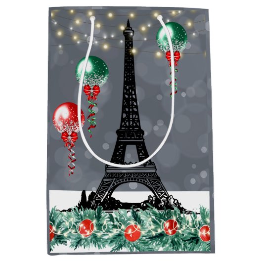Winter Eiffeltoren, kerstballonnen, nacht Medium Cadeauzakje (Voorkant)