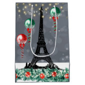 Winter Eiffeltoren, kerstballonnen, nacht Medium Cadeauzakje (Achterkant)