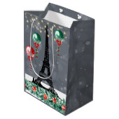 Winter Eiffeltoren, kerstballonnen, nacht Medium Cadeauzakje (Achterkant Gekanteld)