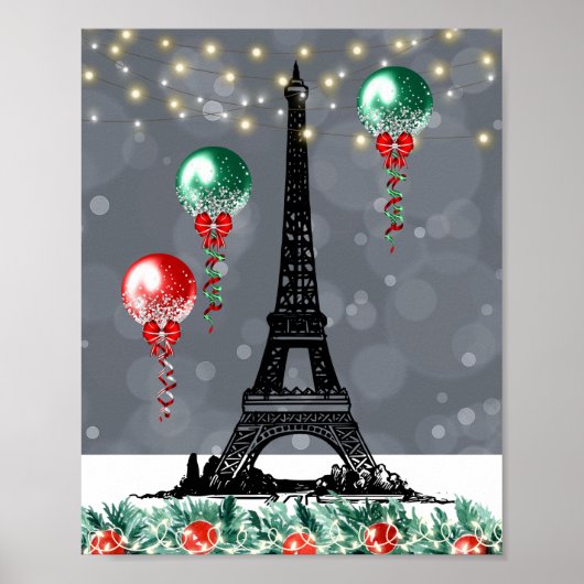 Winter Eiffeltoren, kerstballonnen, nacht Poster (Voorkant)