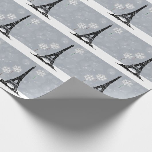 Winter Eiffeltoren, Snowflake-ballonkerst Cadeaupapier (Hoek)