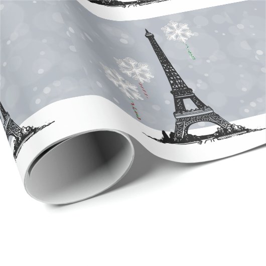 Winter Eiffeltoren, Snowflake-ballonkerst Cadeaupapier (Rol Hoek)