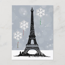 Winter Eiffeltoren, Snowflake-ballonkerst Feestdagenkaart