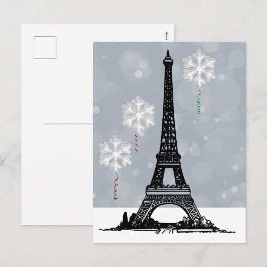 Winter Eiffeltoren, Snowflake-ballonkerst Feestdagenkaart (Voorkant / Achterkant)