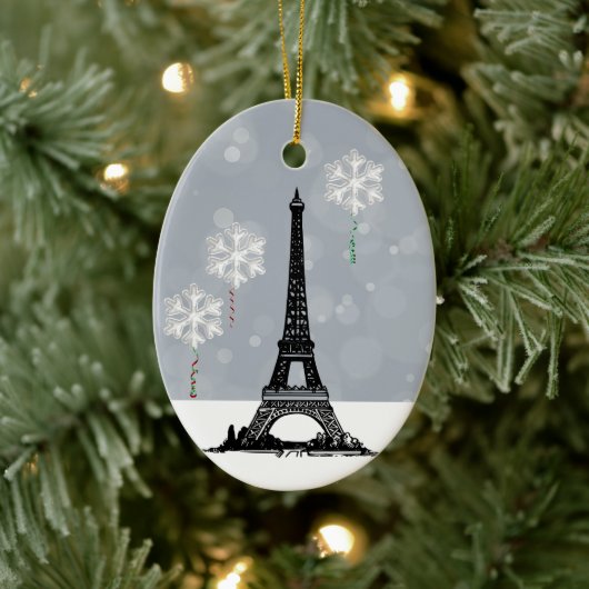 Winter Eiffeltoren, Snowflake-ballonkerst Keramisch Ornament (Boom)