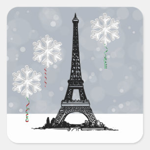 Winter Eiffeltoren, Snowflake-ballonkerst Vierkante Sticker
