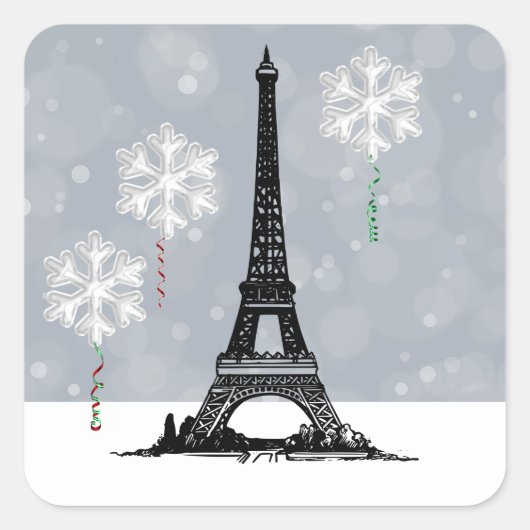 Winter Eiffeltoren, Snowflake-ballonkerst Vierkante Sticker (Voorkant)