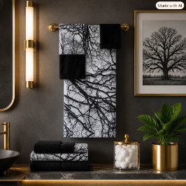Winter Eik Abstract Modern Zwart & Wit Mannelijk Bad Handdoek