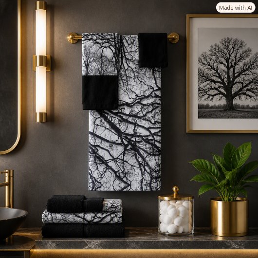 Winter Eik Abstract Modern Zwart & Wit Mannelijk Bad Handdoek