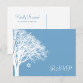 Winter eik boom blauw wit vleermuis mitswa RSVP Uitnodiging Briefkaart (Voorkant / Achterkant)