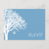 Winter eik boom blauw wit vleermuis mitswa RSVP Uitnodiging Briefkaart (Voorkant)