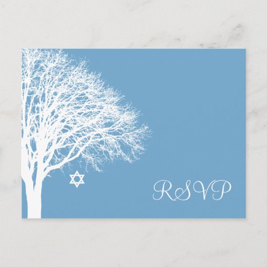 Winter eik boom blauw wit vleermuis mitswa RSVP Uitnodiging Briefkaart (Voorkant)