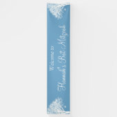 Winter eik boom blauw wit vleermuis mitswa spandoek (Verticaal)