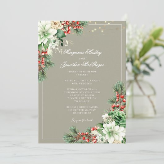 Winter Elegant Bloemen Script Trouwen Kaart (Staand voorkant)