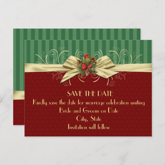 Winter Elegant Damask Christmas Sla de datum op Aankondigingskaart (Voorkant / Achterkant)