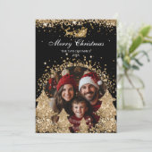 Winter Elegant Gouden Glitter Kerstboom Foto Kaart (Staand voorkant)