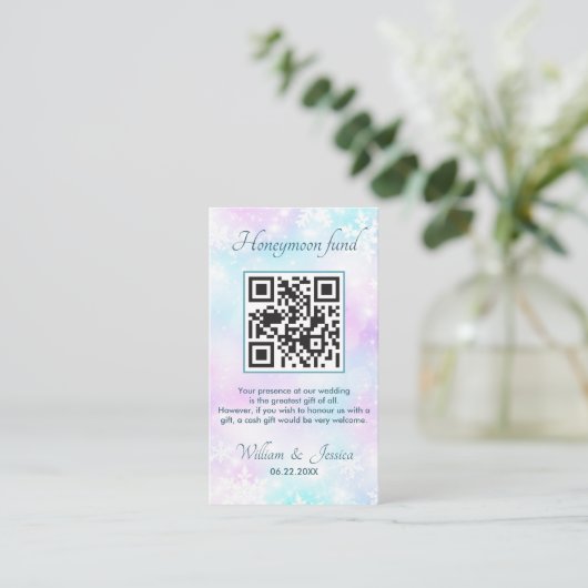 Winter Elegant Honeymoon Fund Online met QR-code Informatiekaartje (Staand voorkant)