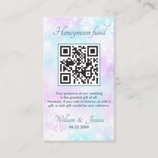 Winter Elegant Honeymoon Fund Online met QR-code Informatiekaartje (Voorkant)