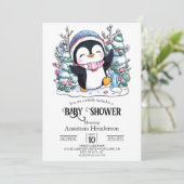 Winter Elegant Penguin Baby shower Kaart (Staand voorkant)