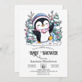 Winter Elegant Penguin Baby shower Kaart (Voorkant / Achterkant)