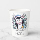 Winter Elegant Penguin Baby shower Papieren Bekers (Voorkant)
