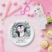 Winter Elegant Penguin Baby shower Papieren Bordje (Feest)
