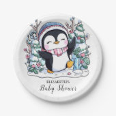 Winter Elegant Penguin Baby shower Papieren Bordje (Voorkant)