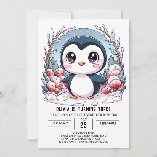 Winter Elegant Penguin Digitale Verjaardag Kaart (Voorkant)
