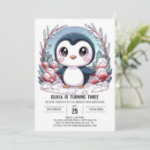 Winter Elegant Penguin Digitale Verjaardag Kaart (Staand voorkant)