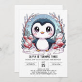 Winter Elegant Penguin Digitale Verjaardag Kaart (Voorkant / Achterkant)