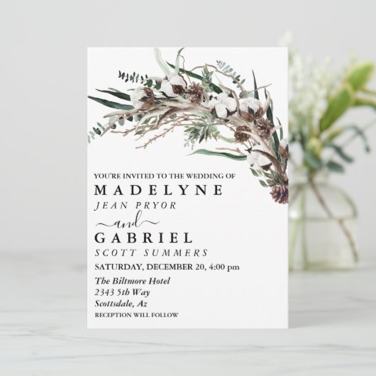 Winter Elegant Waterverf Wedding Cotton Kaart (Staand voorkant)