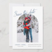 Winter Elegante Foto Dusty Blue Kalligrafie Save The Date (Voorkant)