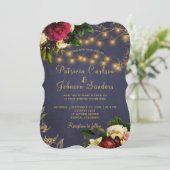 Winter elegante gouden marine bordeaux bruiloft kaart (Staand voorkant)