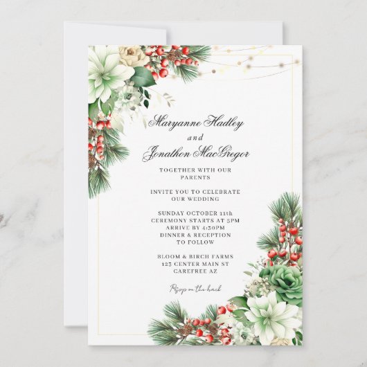 Winter Elegante QR Code Wedding Kaart (Voorkant)