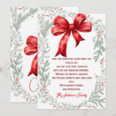 Winter Elegante Waterverf Red Bow Christmas Feestdagenkaart (Voorkant / Achterkant)