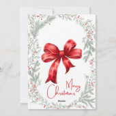 Winter Elegante Waterverf Red Bow Christmas Feestdagenkaart (Achterkant)