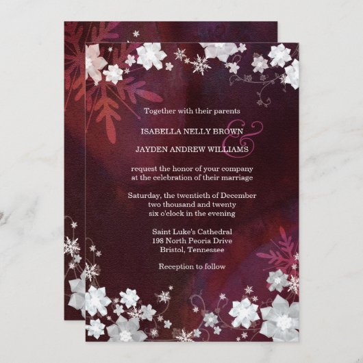 Winter Elegantie Sneeuw Bloemen Bruiloft Kaart (Voorkant / Achterkant)