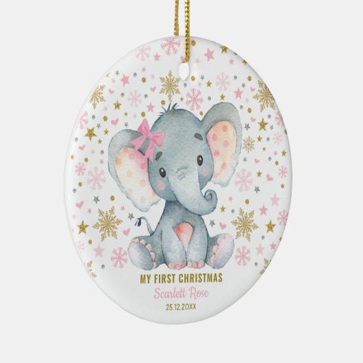 Winter Elephant 1e Kerstmis Snowflake Baby Girl Keramisch Ornament (Rechts)