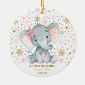 Winter Elephant 1e Kerstmis Snowflake Baby Girl Keramisch Ornament (Voorkant)