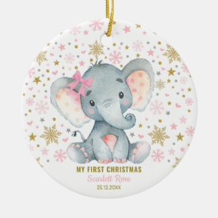 Winter Elephant 1e Kerstmis Snowflake Baby Girl Keramisch Ornament