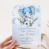 Winter Elephant Snowflake Baby shower Kaart